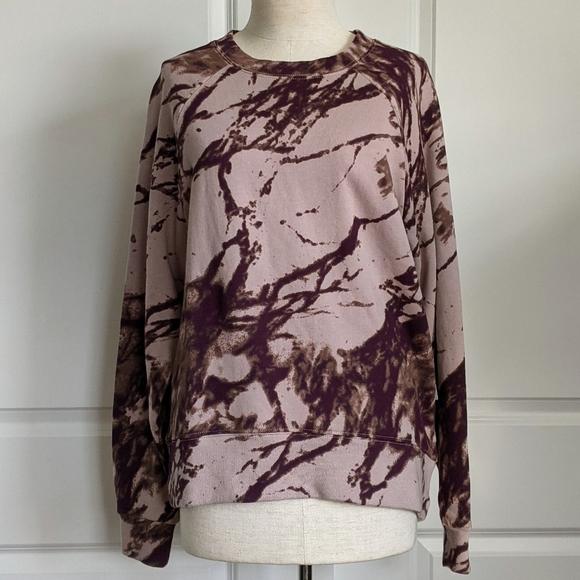 Zella Sweatshirt Pullover Crew Neck Splattered Ink Print Cotton Pink Ink S NWT - Picture 1 of 13